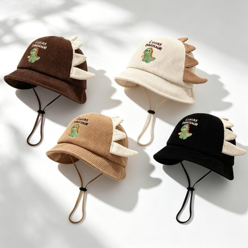 Sun Hat Wide Brim - Topi Bayi Lucu Motif Dinosaurus, Ringan,